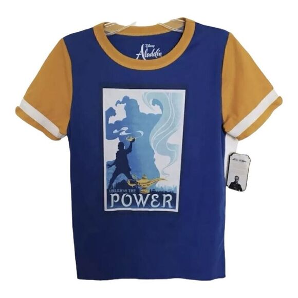 Disney Aladdin Unleash The Power Genie Graphic Blue & Yellow Shirt Boy Size M - Picture 1 of 10
